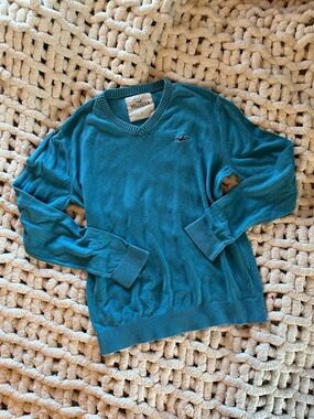 Vintage Hollister womens Teal V-Neck Sweater